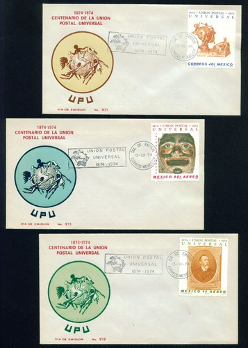 Mexico 1974 Unión Postal Upu Cent. Set Sobres Fdc 1er Dia Fi