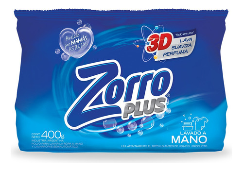 Jabón en polvo Zorro Alta Espuma Clásico clasica bolsa  400 g