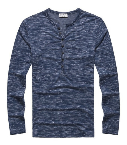 Camisa Masculina Henley Manga Longa M - Azul