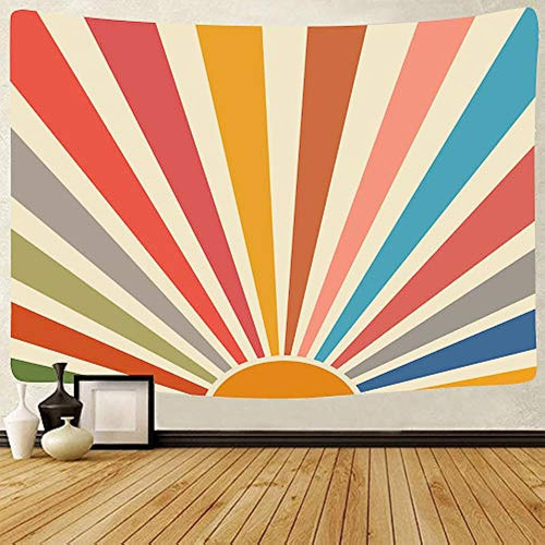 Vintage Sun Tapestry Boho Wall Hanging Retro 70s Rainbow Sun