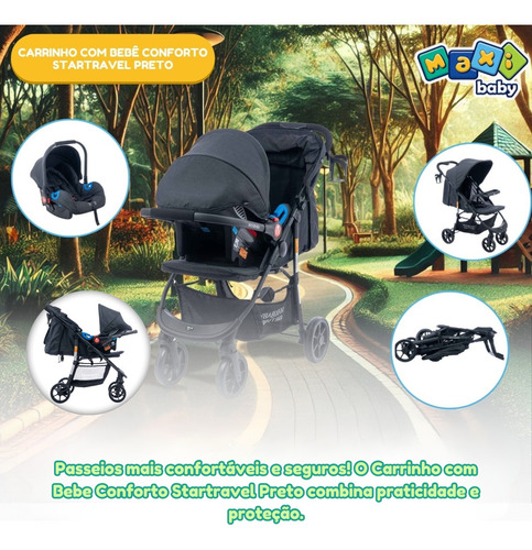 Carrinho De Passeio Com Bebê Conforto Startravel Maxi Baby Cor Preto