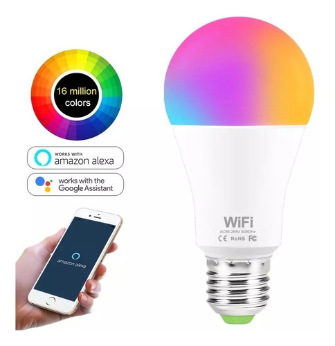 Imagen 3 de 9 de Ampolleta Wifi Inteligente Smart Rgb Google Alexa Colores