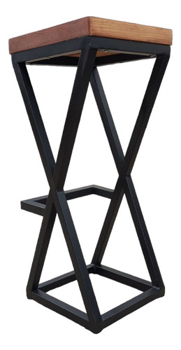 Banco Taburete De Acero Y Madera Para Barra Cafe Bar 70cm Negro Nogal Americano