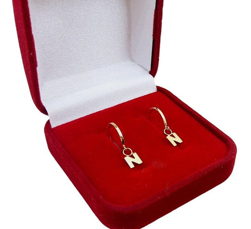 Brinco Argola Com Pingente Letra Ouro 18k-750