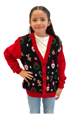 Imagen 2 de 5 de Sueter Navideño / Ugly Sweater Abto Niños Con Santa, Galleta
