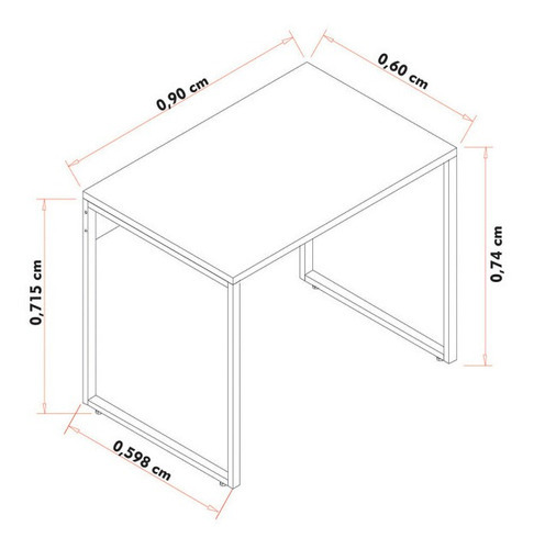 Mesa Escritório Reta 90cm Preto