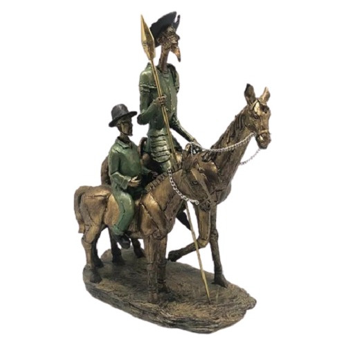 Figura Runn Quijote Y Sancho Cabalgando En Tonos Verde Y Gol