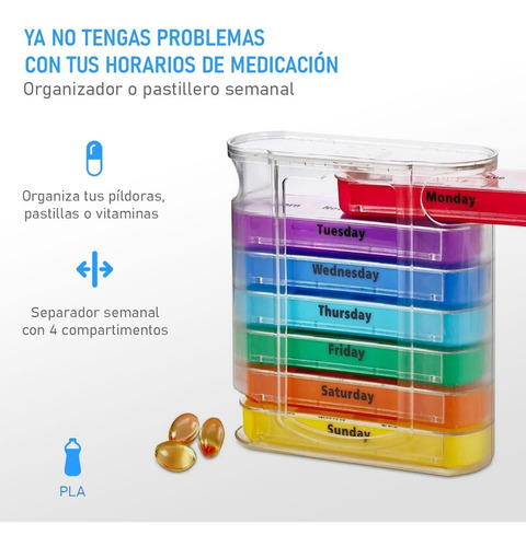 Imagen 3 de 8 de Pastillero Semanal 4 Tomas Por Día Organizador Medicamentos