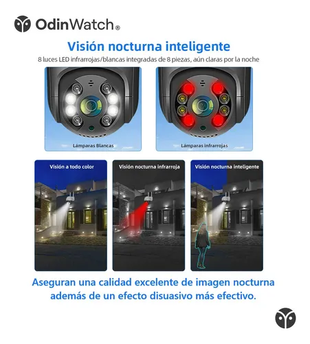 Cámara de seguridad OdinWatch A-4 con resolución 4MP PTZ Sensor de movimiento Audio bidireccional Resistente al agua