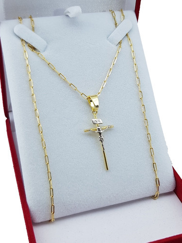 Cadena Forcet 60cm C/ Cristo Inri Enchapada En Oro 18kt Gt 