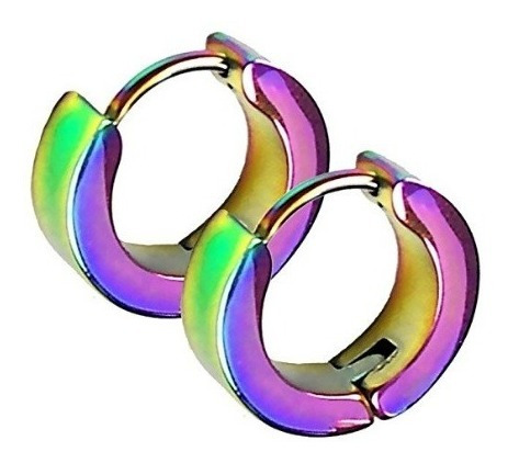 2 Aros Huggie Hoop Argolla De Acero Quirurgico Colores Negro Plateado Dorado Azul Tornasol Piercing Hombre Unisex