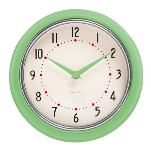 Imagen 2 de 4 de Reloj De Pared Verde Aqua Retro Marco Metal