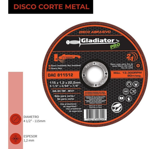 Disco Corte 4 1/2' X 1.2mm Metal/inox Dac Pack 25 Unidades