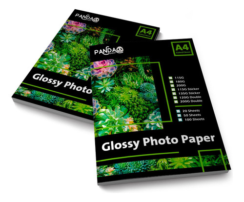 Papel Fotografico Doble Faz Glossy Panda A4 200g 500 Hojas Color Blanco