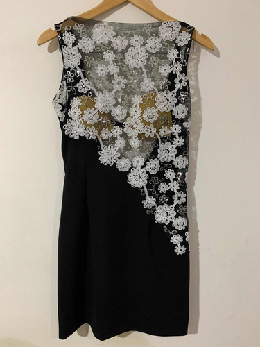 Vestido Blanco Y Negro Con Encaje De Dama, Talla S