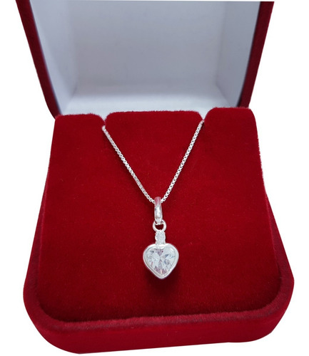 Colar Feminino Ponto De Luz Coração Brilhante Prata Pura 925