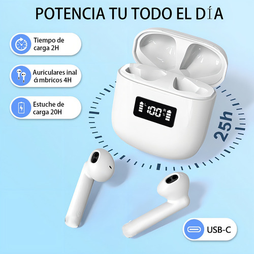 Audífonos Bluetooth V5.0 Auriculares Inalambricos Earbuds Color Blanco