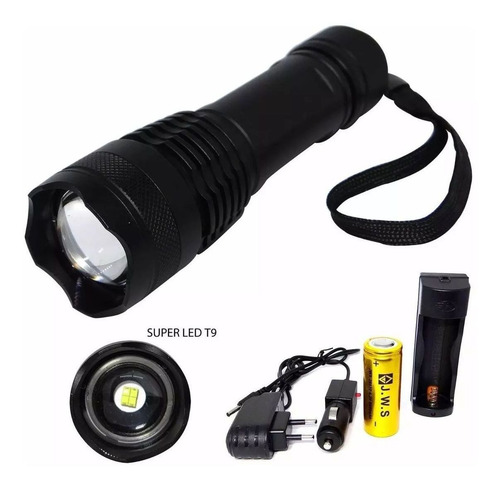 Imagem 1 de 12 de Lanterna Tatica Led Cree T9 Policial Recarregável Com Zoom