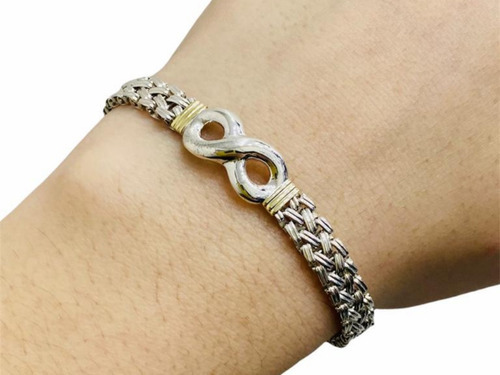 Pulsera Plata 925 Y Oro Tejida Infinito Mujer Regalo Estuc 