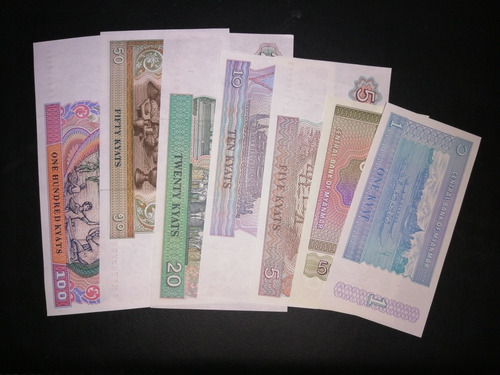 Colección De 7 Billetes, Myanmar, Nuevos (Usado)