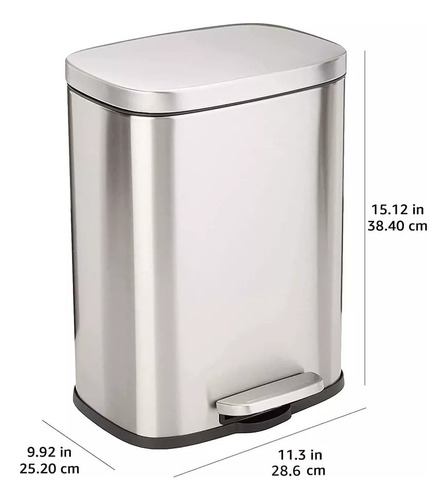 Basurero Acero Inoxidable Cierre Suave 15 Lts Pedal