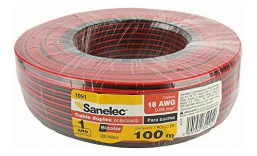 Sanelec 1091 Cable Dúplex Para Bocina 18 Awg, Bicolor