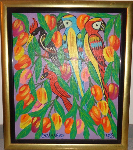 Cuadro Arte Popular Naif A.a. Alvarez  La Guacamaya 60x50