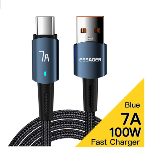 Cable Tipo C Essager 7A Carga Rápida 100W Para Honor/ Huawei/ Oppo/ OnePlus/ Realme/ Vivo/ Samsung - 2 Metros