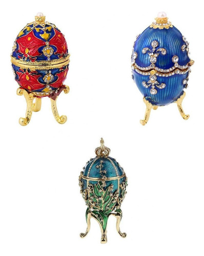 3 Piezas De Lujo Faberge Huevos De Pascua Estuche Real Ruso