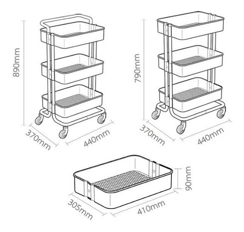 Imagen 2 de 10 de Carro Organizador Rodante Metálico Multiusos (iva Incluido)