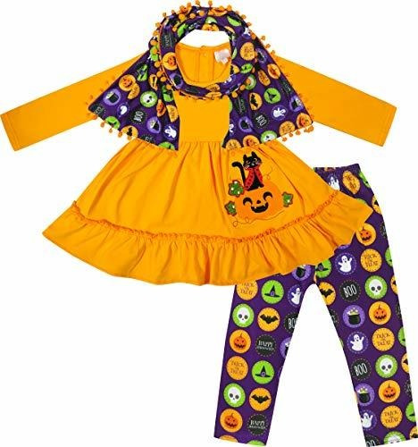 Angeline Girls Halloween Cute Pumpkin Vestido Naranja Leggin