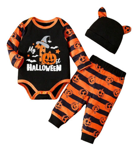 Conjunto Bebe Unisex Body, Pant Y Gorro Mi Primer Halloween