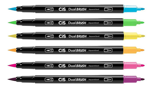 Marcador Artístico Cis Dual Brush Aquarelável C/6 Cores Neon