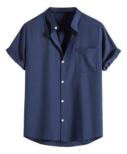 Camisa De Manga Corta Con Cuello Alto Para Hombre, Manga Cor