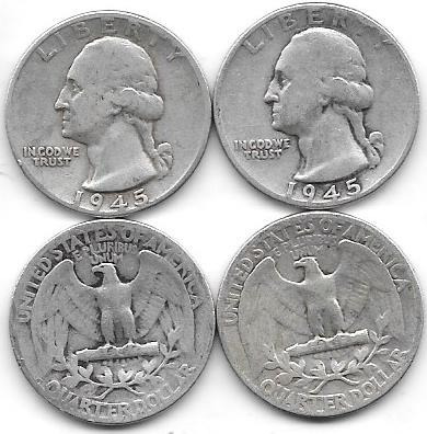 Moneda Estados Unidos 25 Centavos Dolar Plata Año 1945 Buena