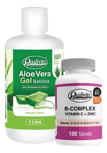 B Complex Vitamina B, Zinc + Aloe Vera Bebible 1l Qualivits Sabor Natural