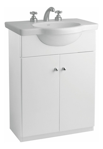 Mueble para baño Ferrum Y6V3L de 640mm de ancho, 806mm de alto y 380mm de profundidad con bacha y mueble color blanco con tres agujeros para grifería