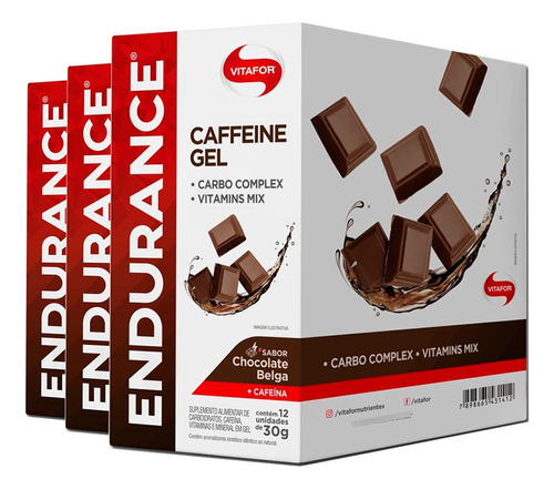 Kit 3 Endurance Caffeine Gel Vitafor Chocolate Belga
