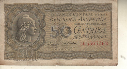 Bottero 1905 Billete De 50 Centavos Mon. Nac. Año 1952 - Vf-