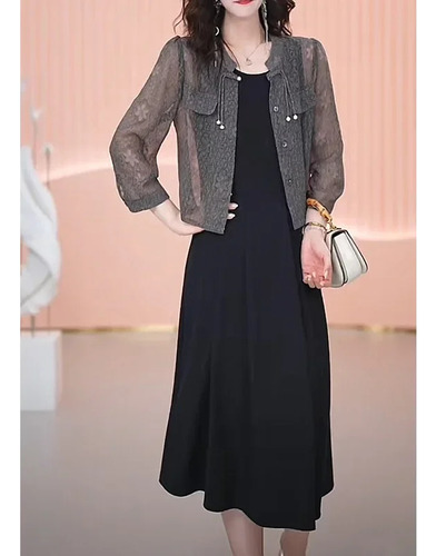 Traje De Falda Larga Negro De Color Liso Estilo Urbano