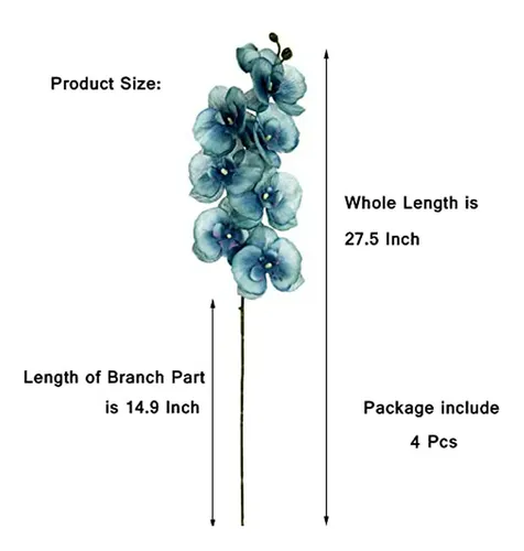 Conjunto De 4 Tallos De Orquídeas Artificiales De Seda, 8 Ca