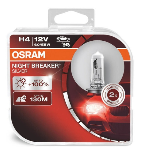 Imagem 1 de 5 de Par Lâmpada H4 Osram Night Breaker Silver Original 100% +luz