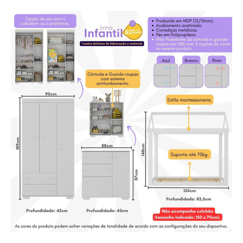 Quarto Infantil Completo Algodão Doce Multimóveis Mx4267 Cor Branco