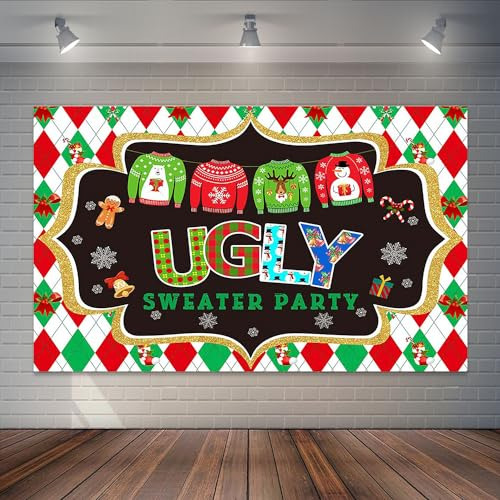 Joliaco 6x3.6ft Ugly Sweater Party Backdrop Red And 1drs7