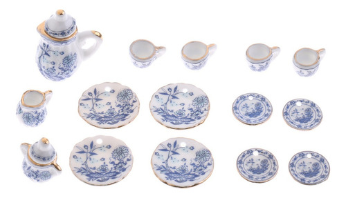 1:12 Miniatura Juego De Té De Porcelana Plato Taza Olla