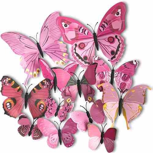 Set 12 Mariposas Rosas Para Decoracion Con Iman H4087