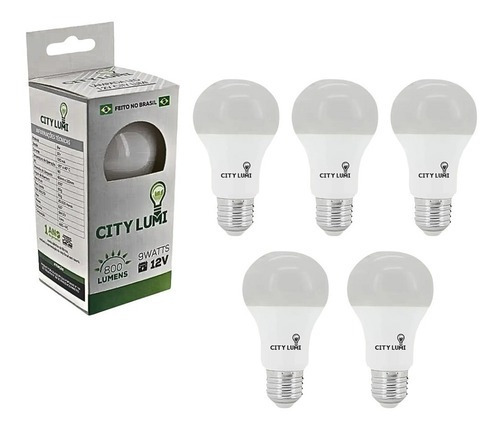 5 Lâmpada Led Bulbo 9w 12v E27 Cor da luz Branco-frio