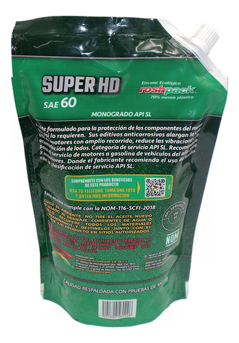 Aceite Motor Roshfran Super Hd Api Sl Sae 60 Monogrado 950ml