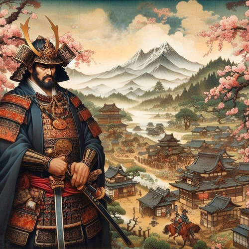 Obra Arte Digital Samurai Del Monte Fuji 50x50cm Pieza Única