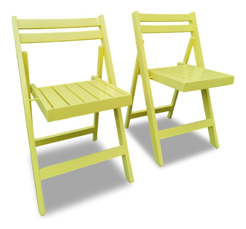 Mesa Bar 75x75 + 4 Silla Plegabl Madera Pino Eventos Colores Amarillo Limón Laca